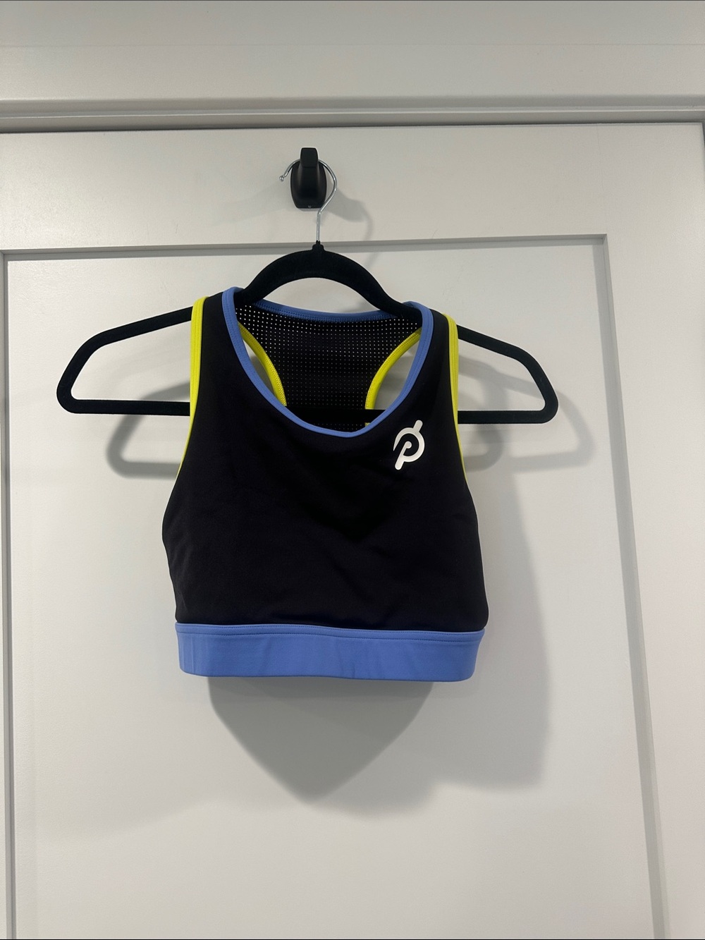 Peloton Matching Workout Set Medium Black Blue Sports Bra Crop Top Leggings - Picture 2 of 5